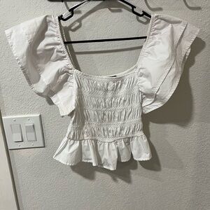 Zara white Smocked Blouse size small